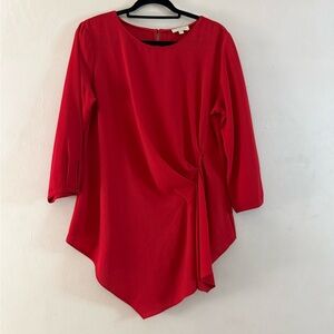 Status Red Asymmetrical Draped Blouse Stretch Elegant Office Party Top - Size L